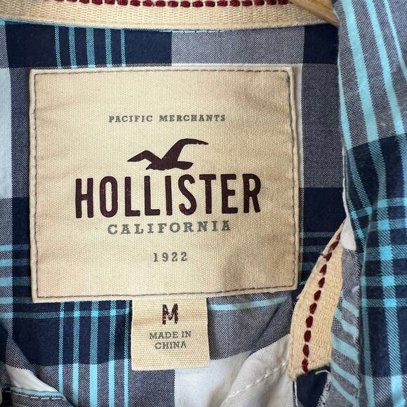 Hollister Western Shirt‎ Mens Medium Blue White Plaid Pearl Snap Cowboy Rodeo M - Picture 2 of 7